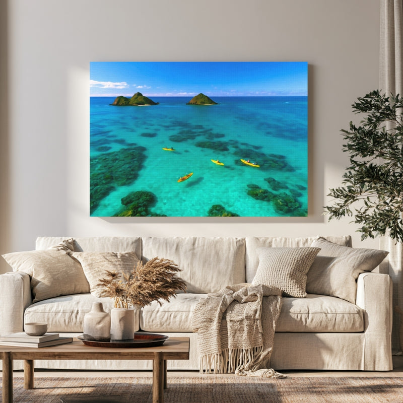 Mokulua Islands Lanikai Kayakers in a room — Oahu, Hawaii