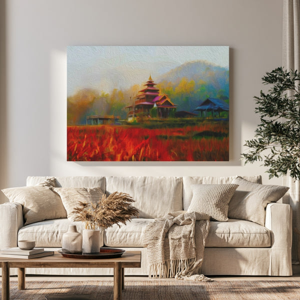 Pai, Thailand | Misty Temple Rice Fields | Original Series Gallery Canvas