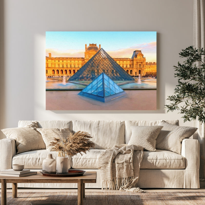 Louvre Glass Pyramid Courtyard in a room — Paris, France