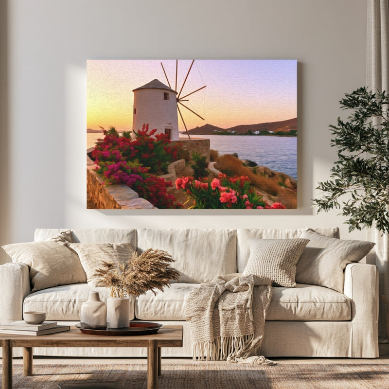 Paros Coastal Windmill Sunset in a room — Paros, Greece