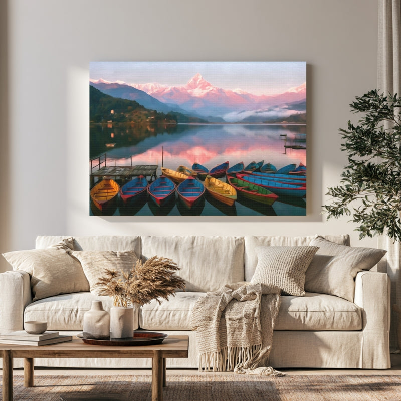 Phewa Lake Colorful Boats in a room — Pokhara, Nepal