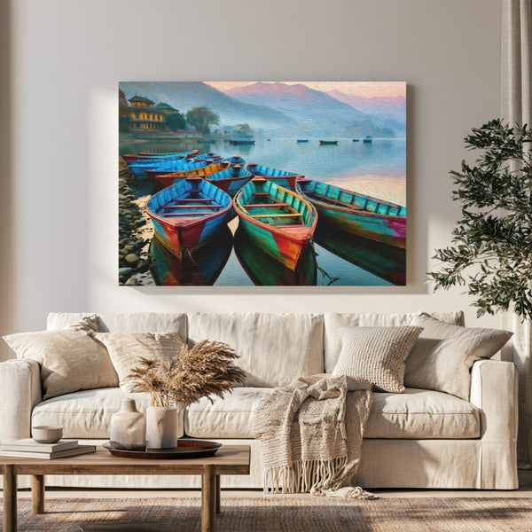 Pokhara, Nepal | Phewa Lake Colorful Boats | Original Series Gallery Canvas