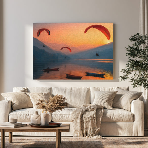 Pokhara, Nepal | Phewa Lake Paragliding Sunset | Original Series Gallery Canvas