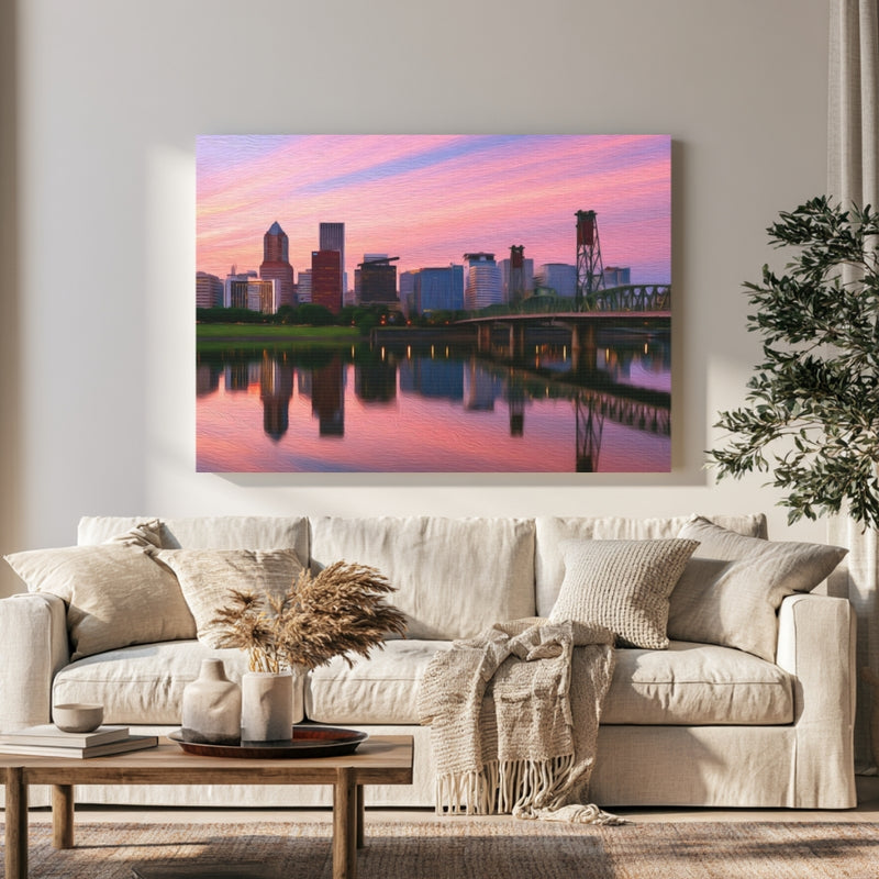 Portland, Oregon | Portland Riverfront Skyline Sunset | Original Series Gallery Canvas