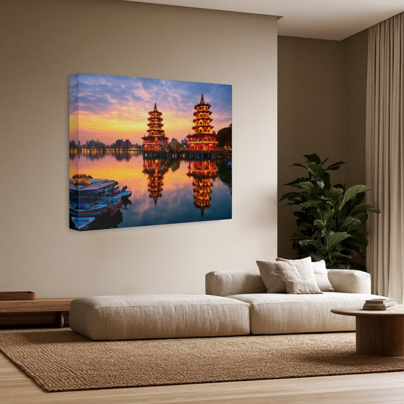 Kaohsiung, Taiwan | Dragon Tiger Pagodas at Dusk | Original Series Gallery Canvas