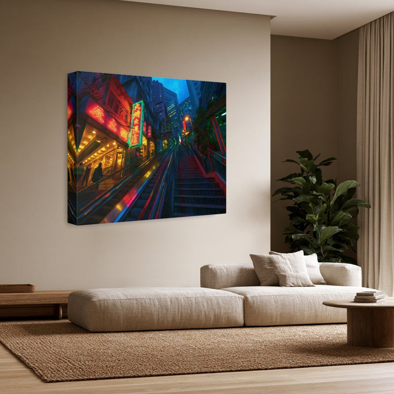 Hong Kong, China | Hong Kong Neon Stairway Night | Original Series Gallery Canvas