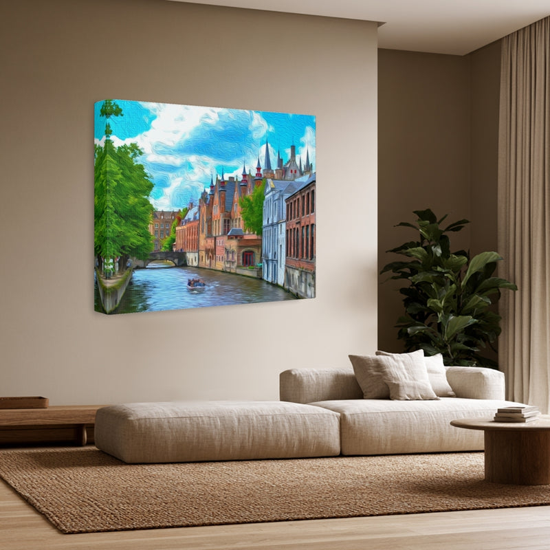 Bruges, Belgium | Groenerei Canal And Spires | Original Series Gallery Canvas