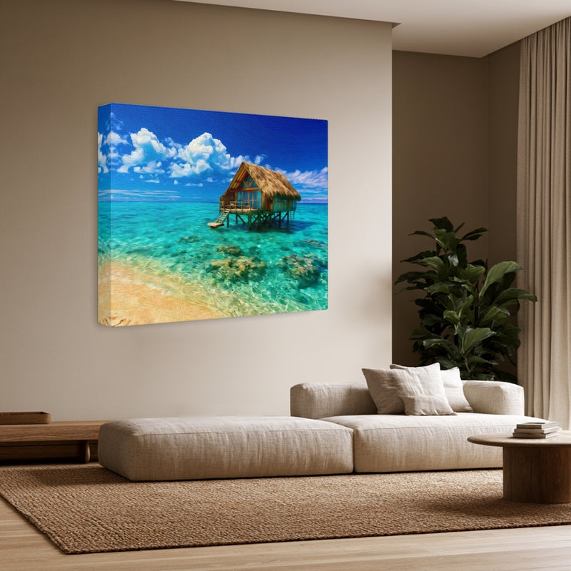 Maldives | Overwater Bungalow Tropical Lagoon | Original Series Gallery Canvas