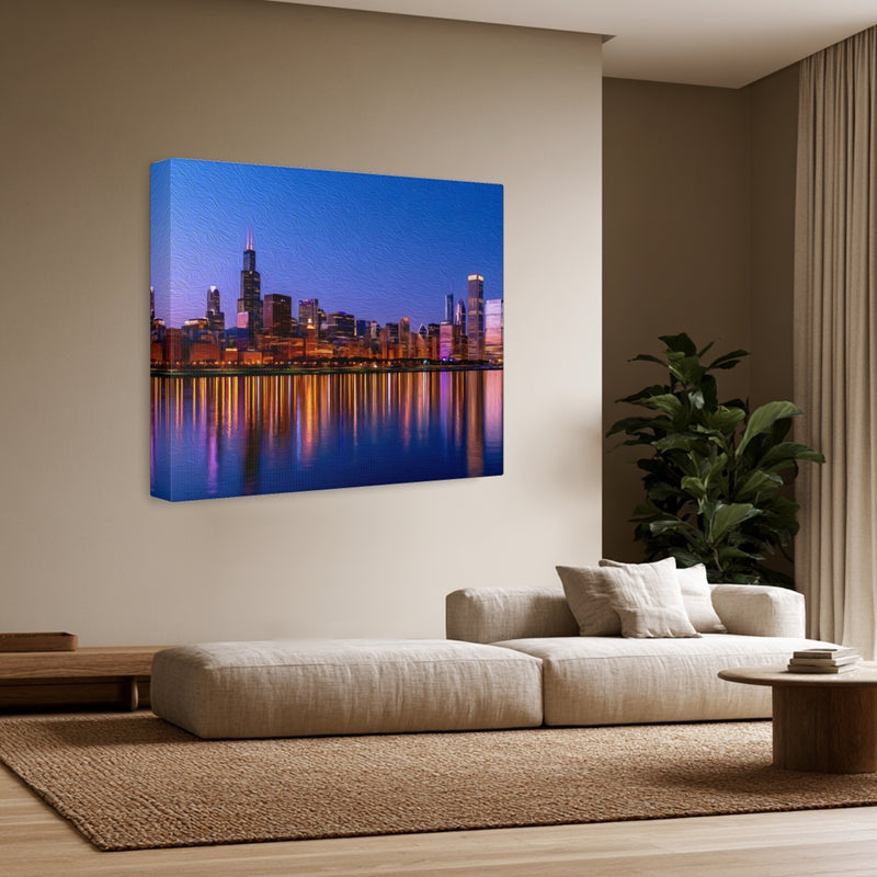 Chicago, Illinois | Chicago Lakefront Night Skyline | Original Series Gallery Canvas
