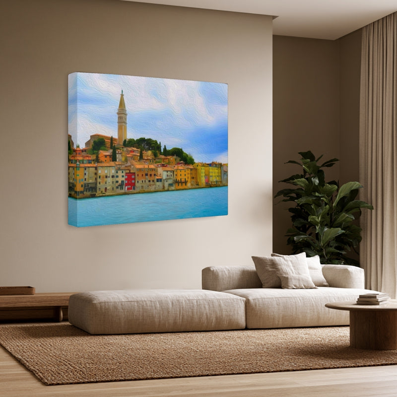Rovinj, Croatia | St. Euphemia Bell Tower & Old Town Waterfront | Original Series Gallery Canvas