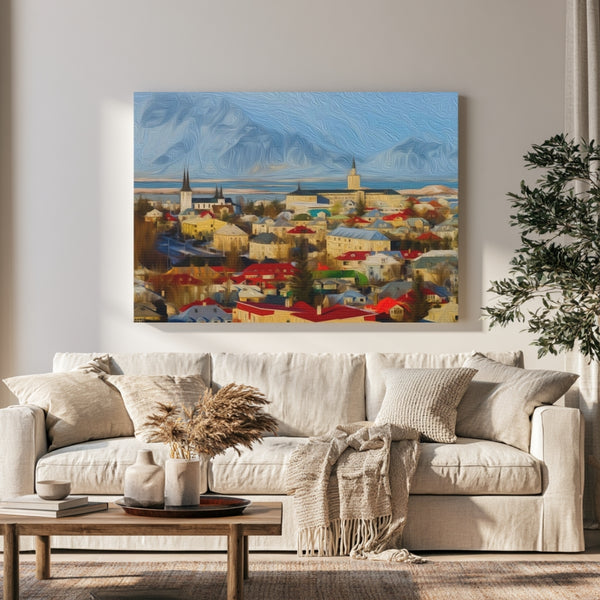 Reykjavik, Iceland | Hallgrímskirkja And Old Town Skyline | Original Series Gallery Canvas