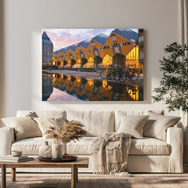 Rotterdam, Netherlands | Cube Houses Canal Reflection | Original Series Gallery Canvas