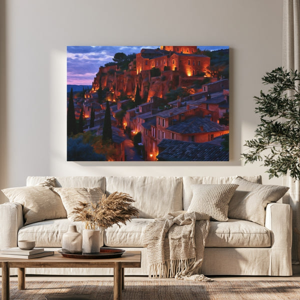 Roussillon, France | Roussillon Village Cliff at Dusk | Original Series Gallery Canvas