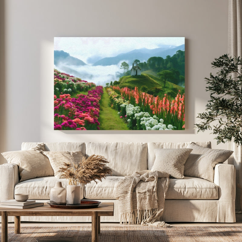 Hilltop Chapel Flower Fields in a room — San Cristobal de las Casas, Mexico
