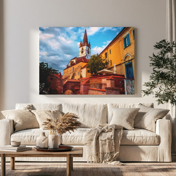 Sibiu, Romania | Lutheran Cathedral Clock Tower | Original Series Gallery Canvas