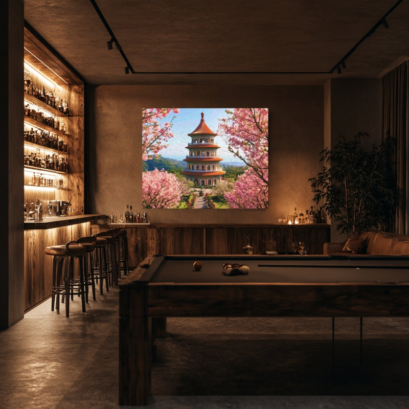 Taipei, Taiwan | Tianyuan Temple Pagoda Cherry Blossoms | Original Series Gallery Canvas