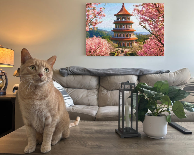 Taipei, Taiwan | Tianyuan Temple Pagoda Cherry Blossoms | Original Series Gallery Canvas