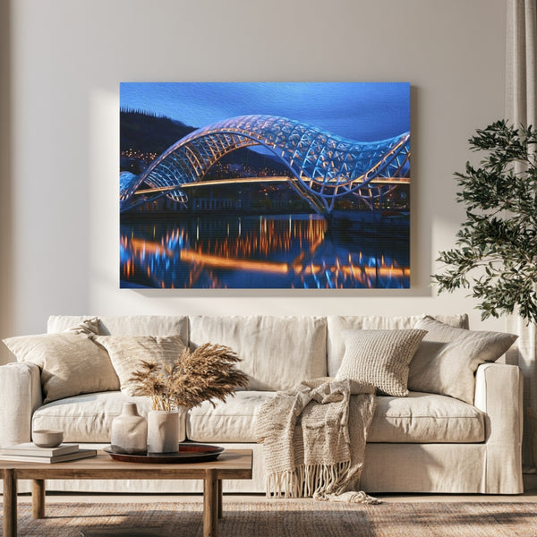 Tbilisi, Georgia | Bridge Of Peace At Night | Original Series Gallery Canvas