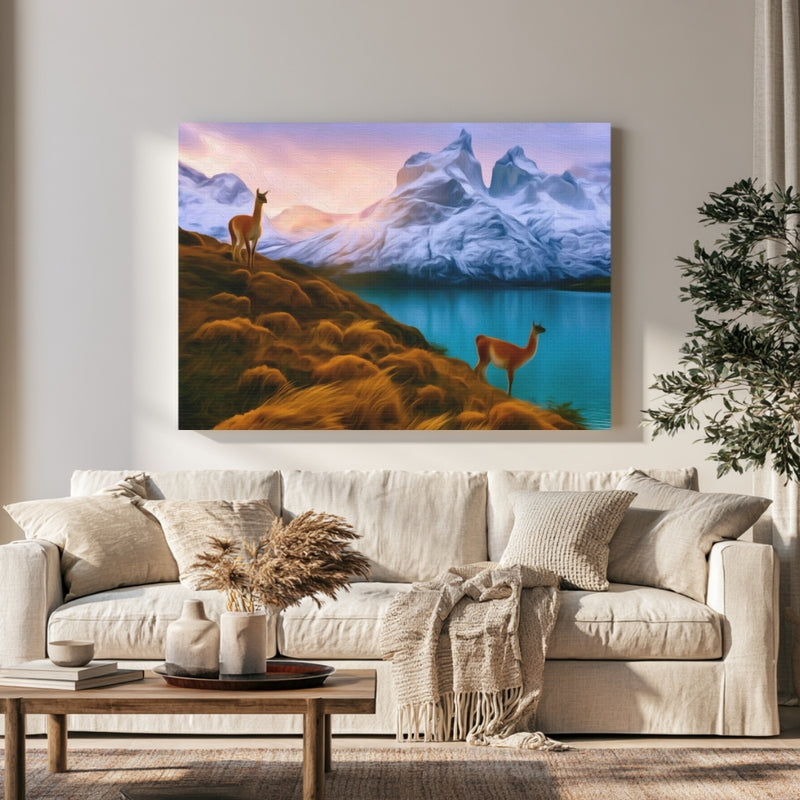 Torres del Paine Guanacos Lake in a room — Torres del Paine, Chile