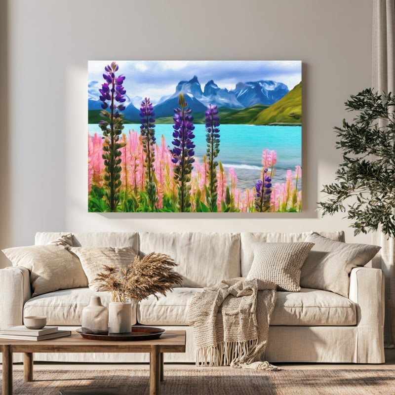 Torres del Paine Cuernos Lupines in a room — Torres del Paine, Chile