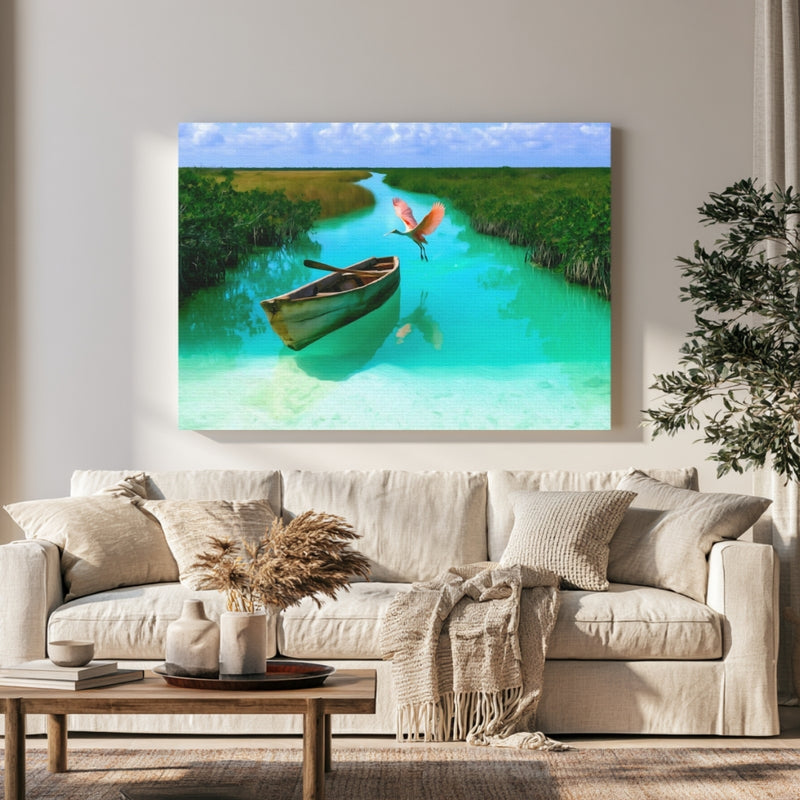 Tulum Mangrove Canal Roseate Spoonbill in a room — Tulum, Mexico