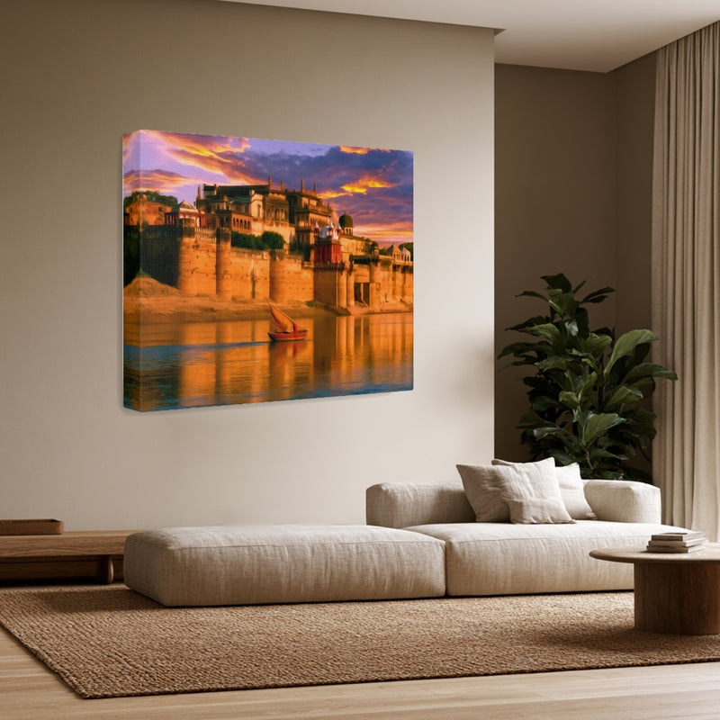 Varanasi, India | Varanasi Ghats Riverside Fortifications | Original Series Gallery Canvas