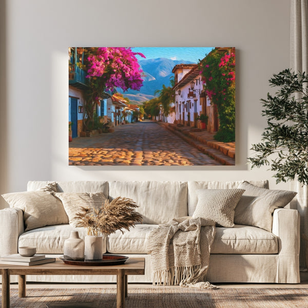 Villa de Leyva, Colombia | Colonial Cobblestone Street Scene | Original Series Gallery Canvas