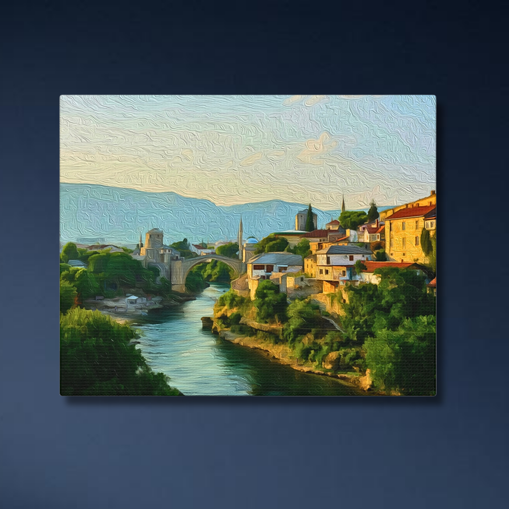 Mostar, Bosnia and Herzegovina | Old Bridge and Neretva | Original Series Gallery Canvas detail