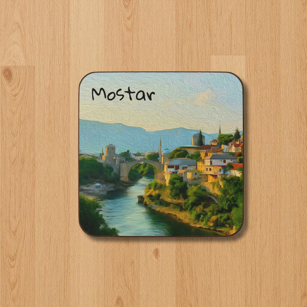 Mostar, Bosnia and Herzegovina | Old Bridge and Neretva | Original Series Hardboard Coaster