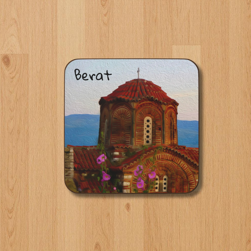 Berat, Albania | Lakeside Byzantine Church | Original Series Hardboard Coaster