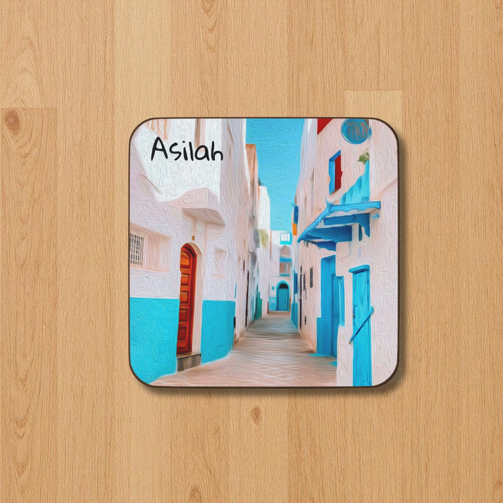 Asilah, Morocco | Blue Alleyway Streets | Original Series Hardboard Coaster