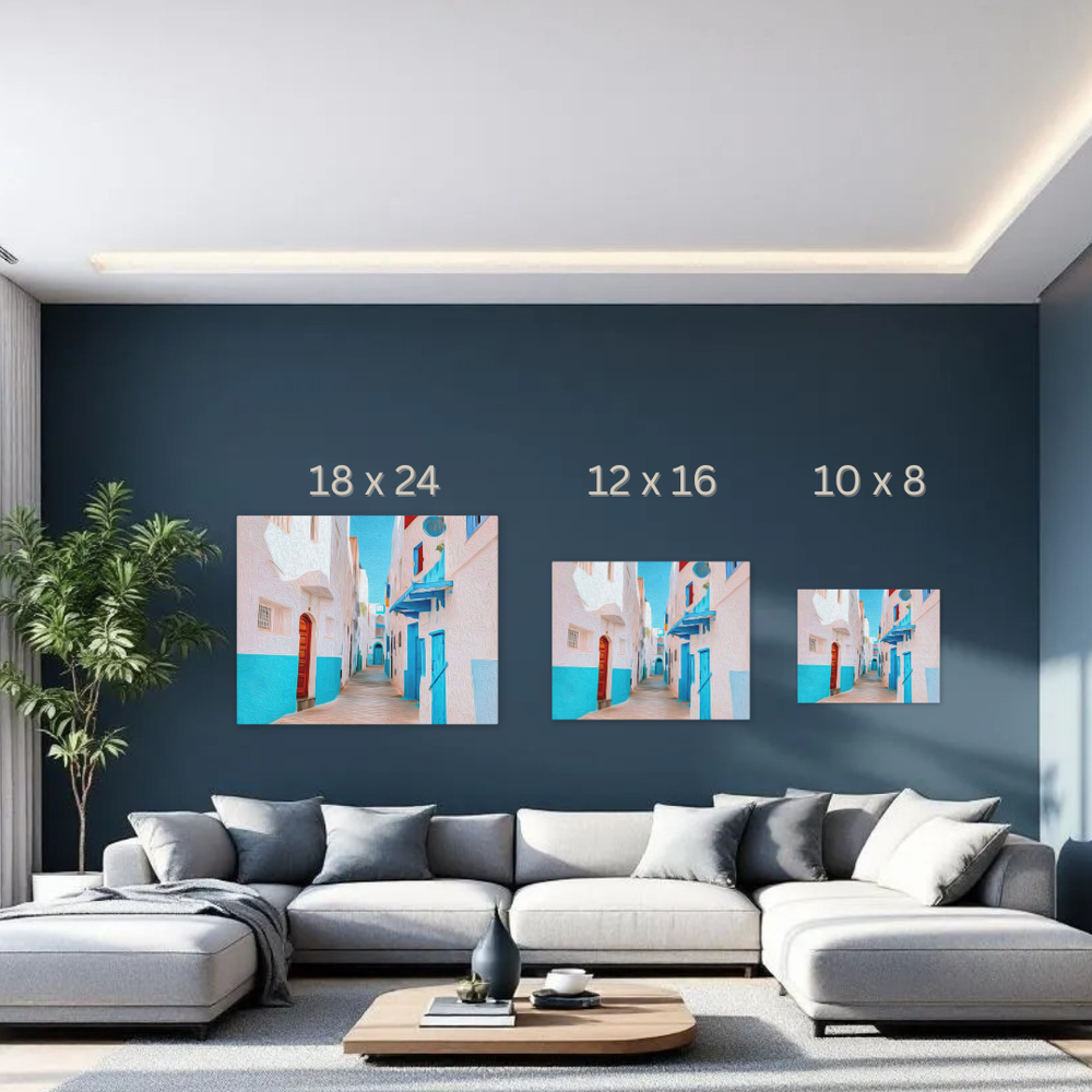 Asilah, Morocco | Blue Alleyway Streets | Original Series Gallery Canvas detail