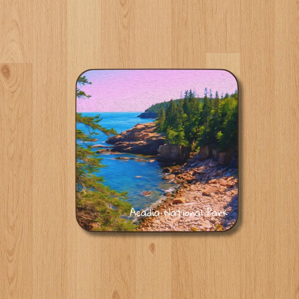 Acadia National Park, Maine | Rocky Coastal Cove Trail | Original Series Hardboard Coaster