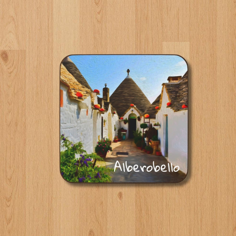 Alberobello, Italy | Trulli Village Cobblestone Lane | Original Series Hardboard Coaster