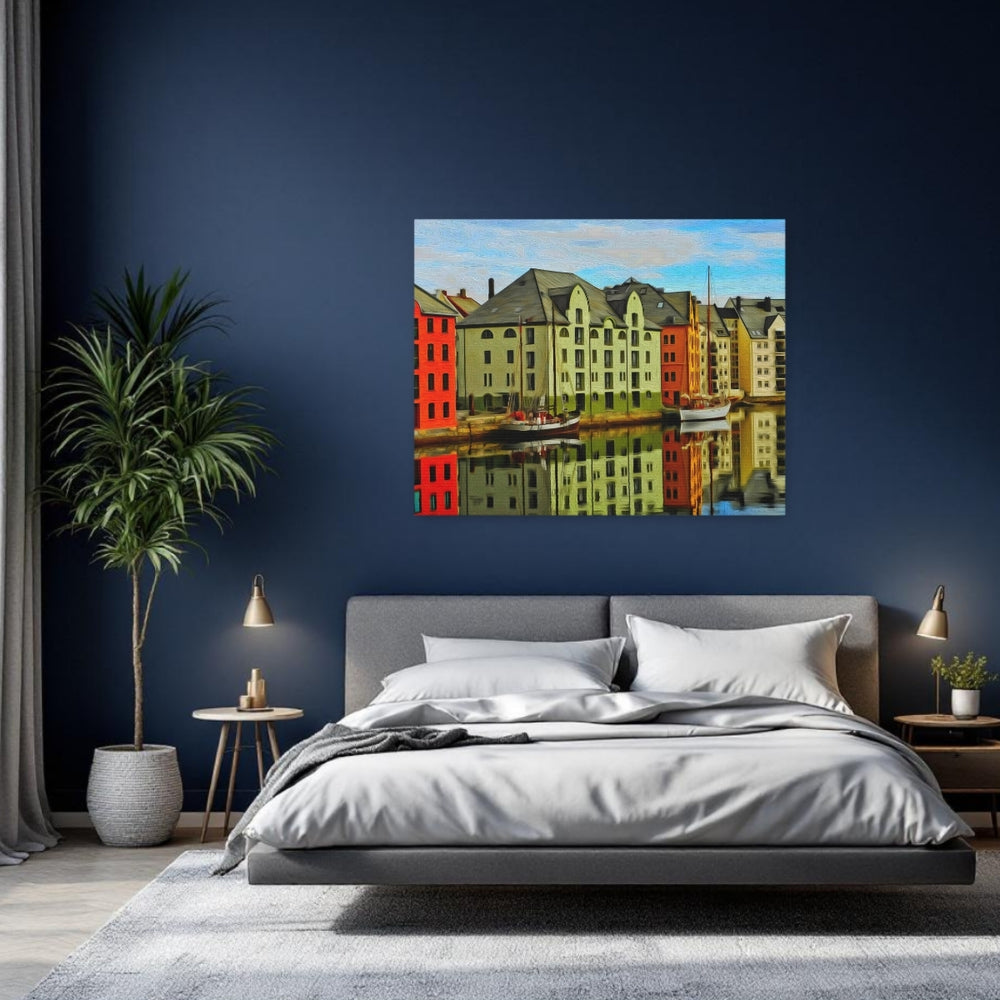 Ålesund, Norway | Colorful Harbor Waterfront | Original Series Gallery Canvas detail