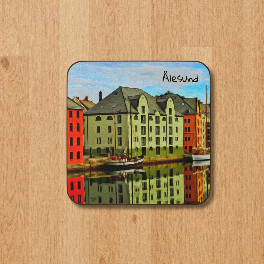 Ålesund, Norway | Colorful Harbor Waterfront | Original Series Hardboard Coaster