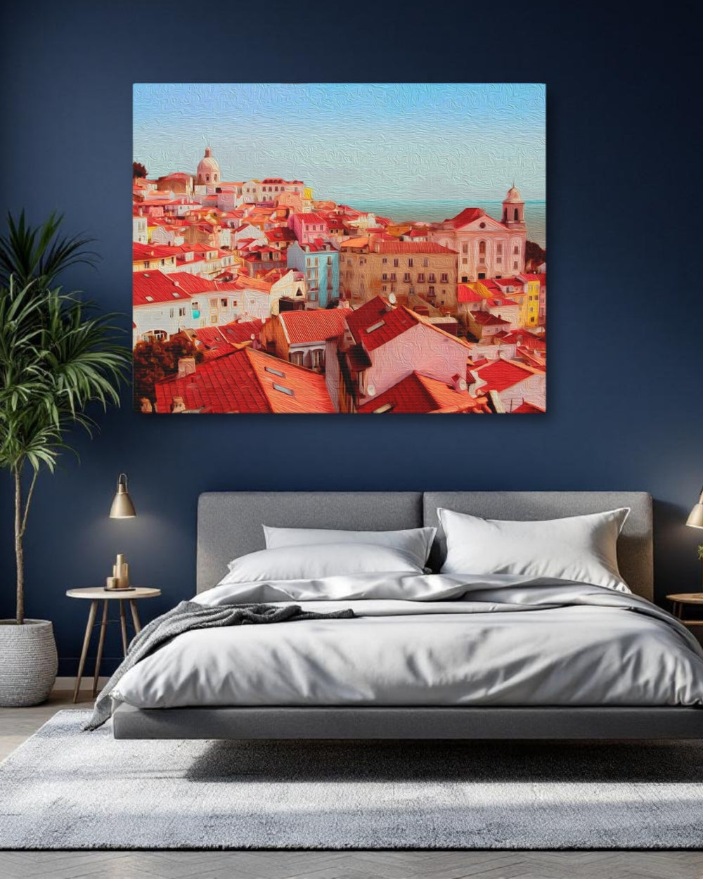 Alfama, Lisbon | Alfama Rooftops Over Tagus | Original Series Gallery Canvas detail