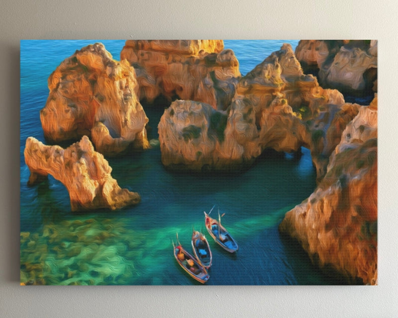Rocky Coastal Sea Caves — Algarve, Portugal