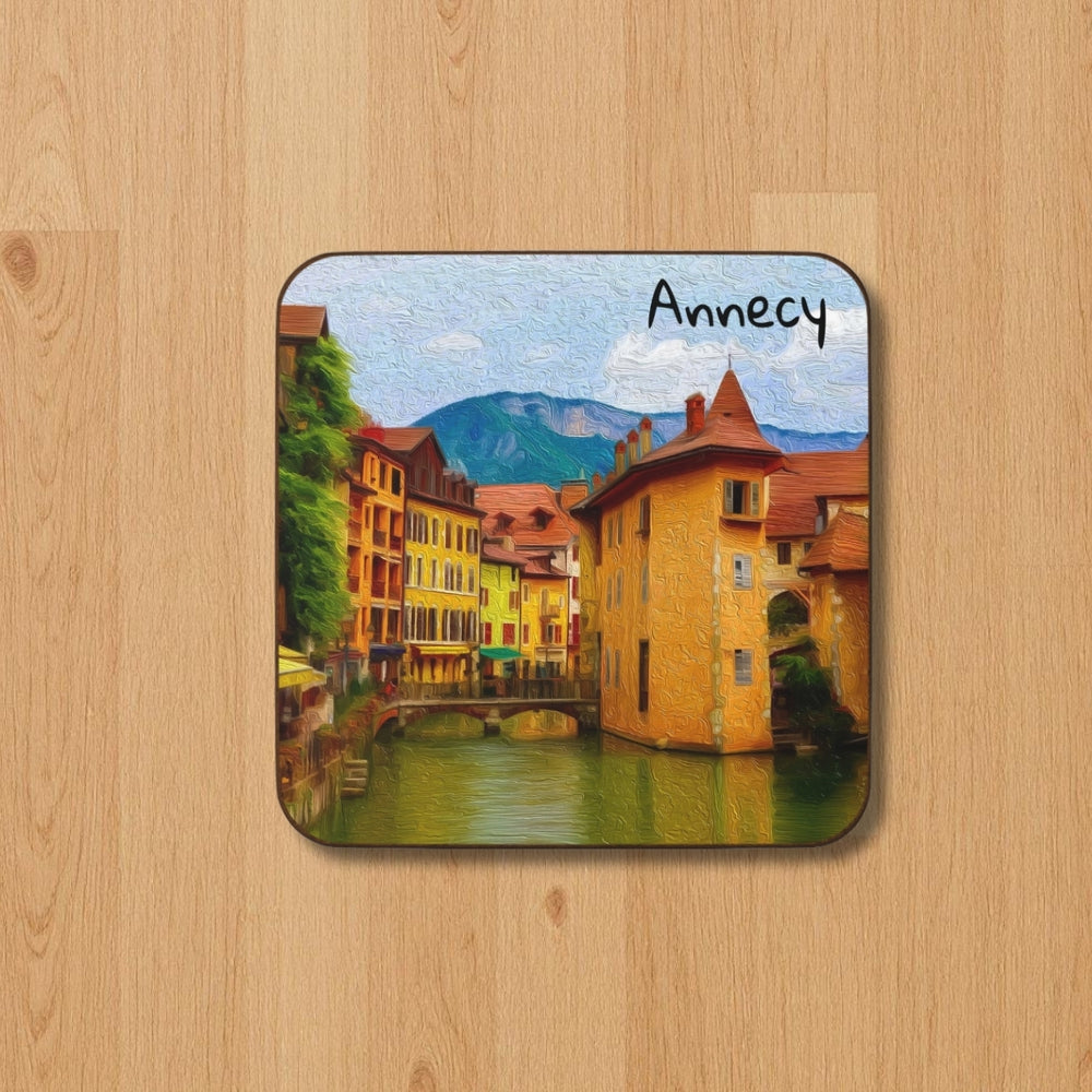 Annecy, France | Canal Through Old Town | Original Series Hardboard Coaster