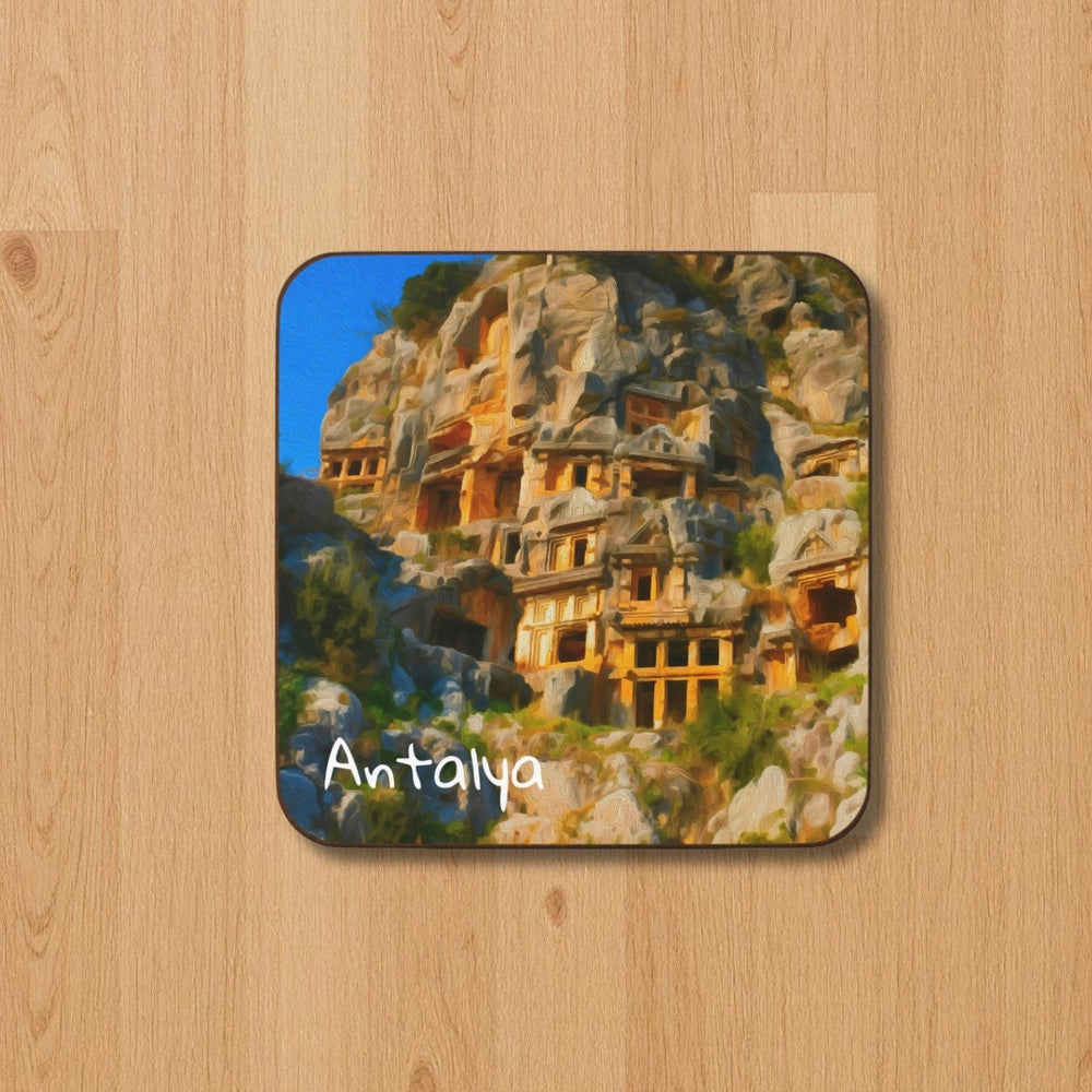 Antalya, Turkey | Ancient Lycian Rock Tombs | Original Series Hardboard Coaster