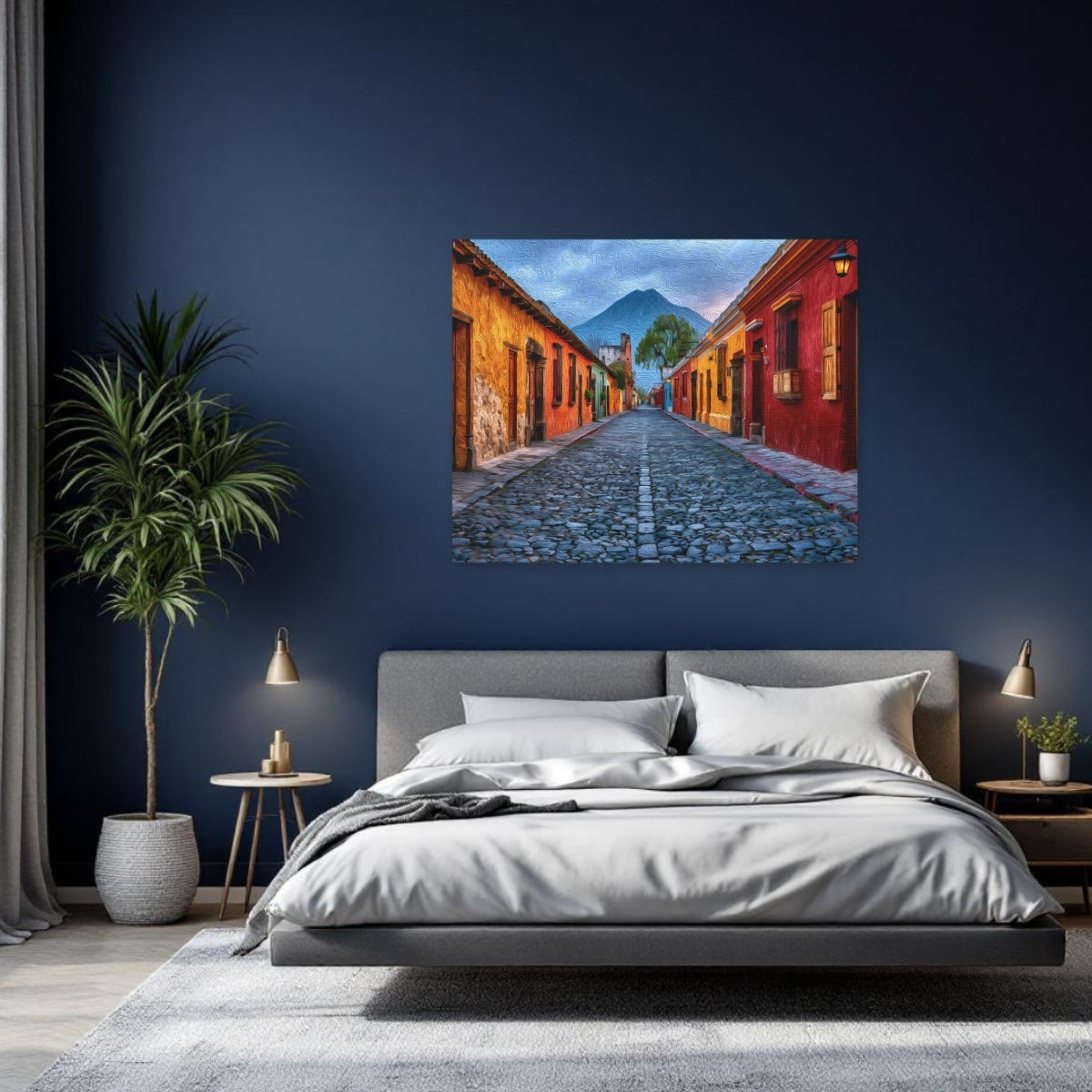 Antigua Cobblestone Street Agua Volcano — Antigua, Guatemala, study 2