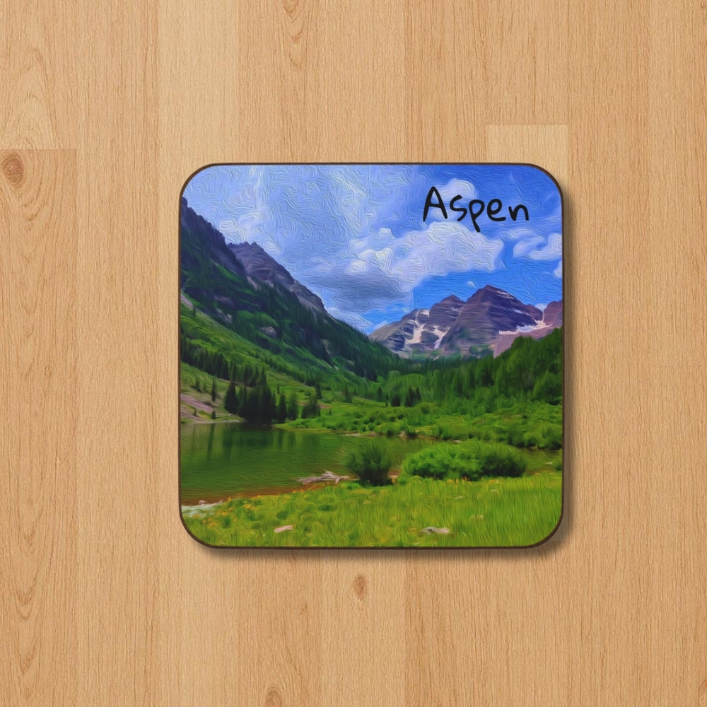 Aspen, Colorado | Maroon Bells Mountain Valley | Original Series Hardboard Coaster