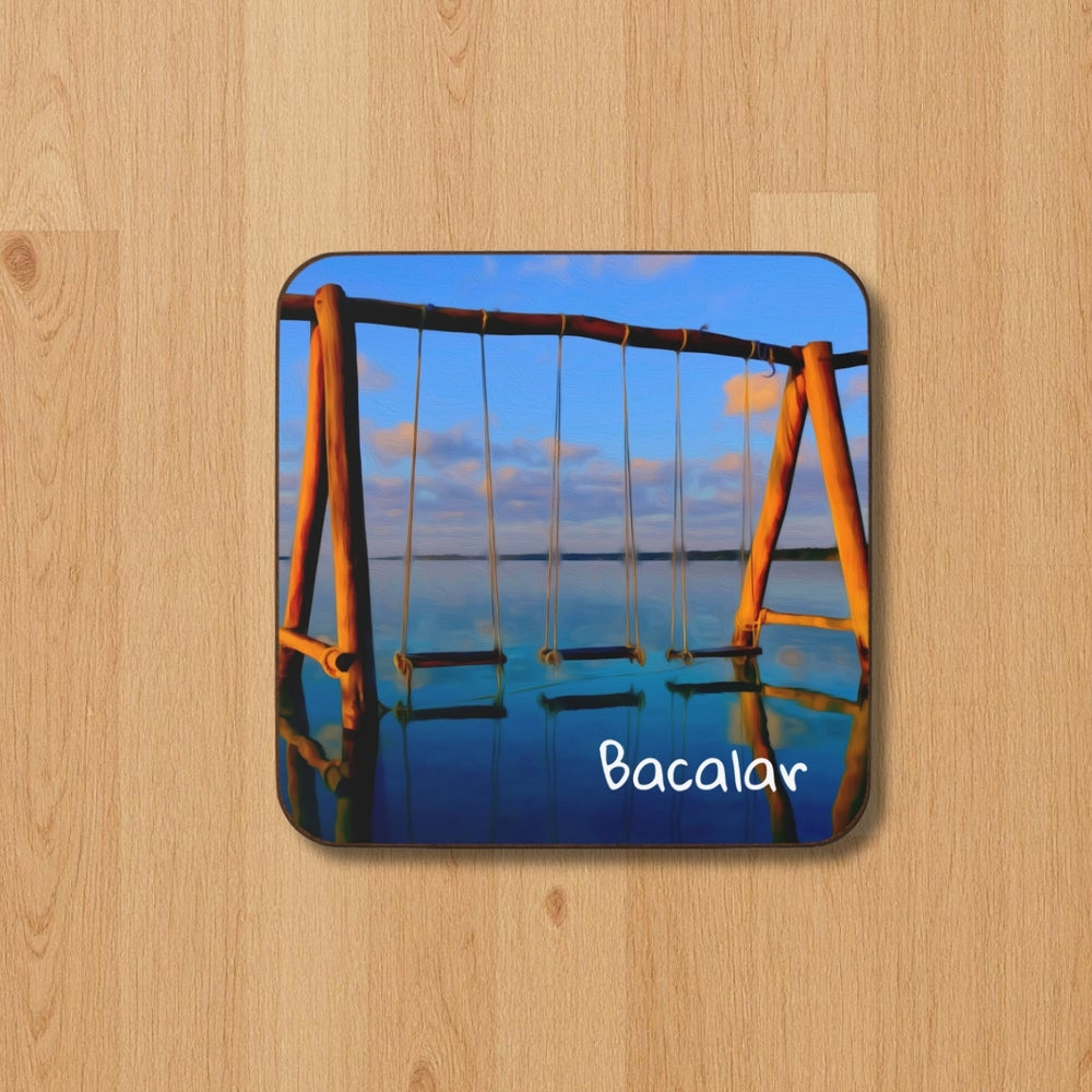Bacalar, Mexico | Lagoon Swings at Dusk | Original Series Hardboard Coaster