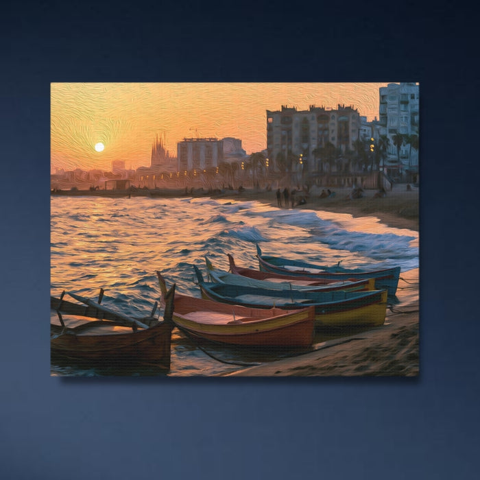 Barcelona, Spain | Barceloneta Beach Sunset Sagrada Familia | Original Series Gallery Canvas