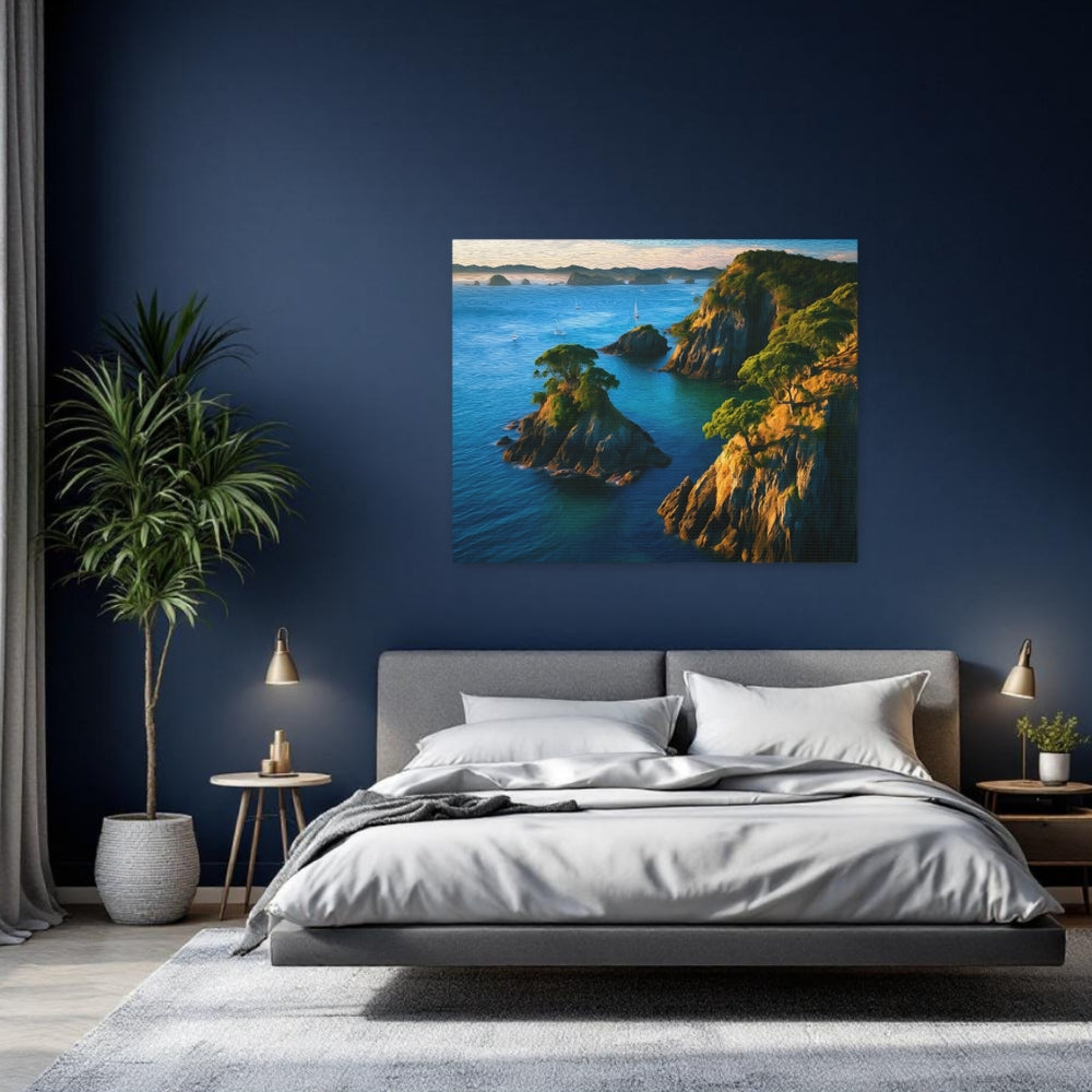 Bay of Islands, New Zealand | Rocky Coastal Island Seascape | Original Series Gallery Canvas detail
