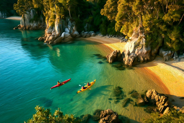 Coastal Kayaking Crystal Waters, Abel Tasman National Park watercolor canvas