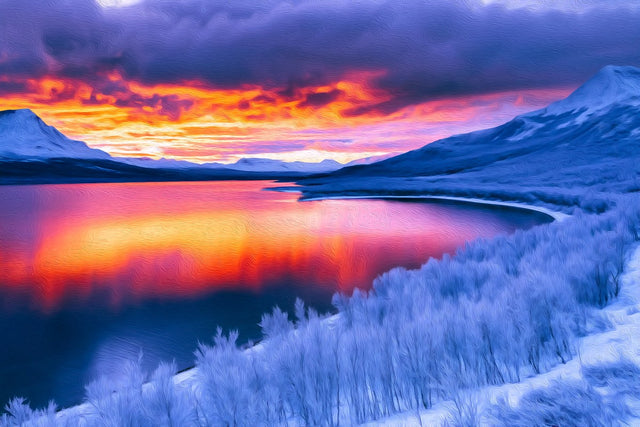 Abisko Lake Tornetrask Sunset, Abisko watercolor canvas