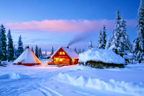 Abisko Winter Cabin Camp, Abisko watercolor canvas