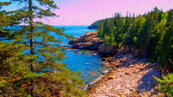 Rocky Coastal Cove Trail, Acadia National Park watercolor canvas