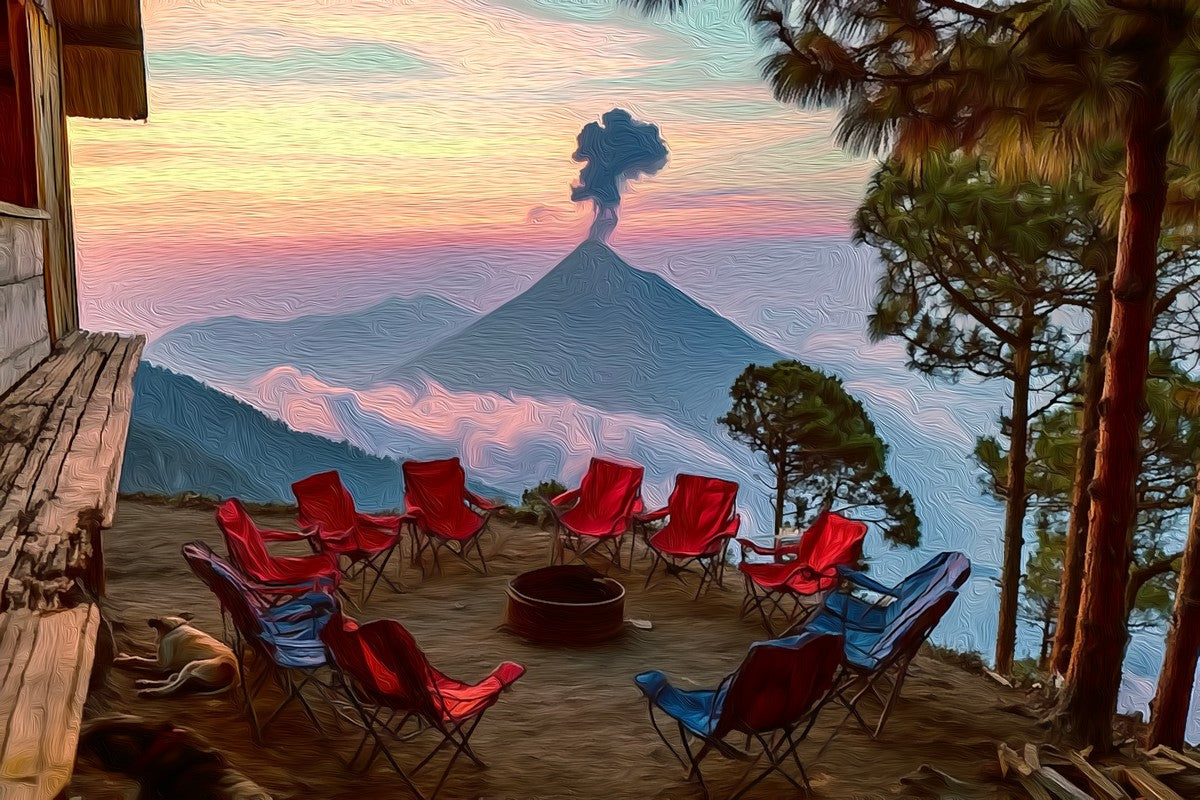 Acatenango Volcano Campsite gallery canvas, unframed and in an espresso floating frame — Acatenango, Guatemala